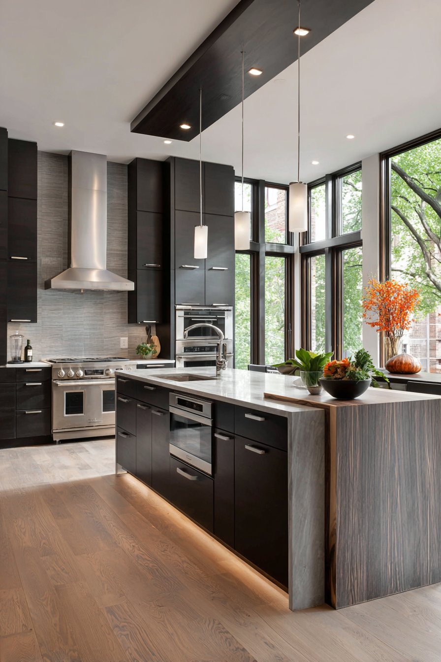 Contemporary Dark Espresso Kitchen with Sophisticated Depth