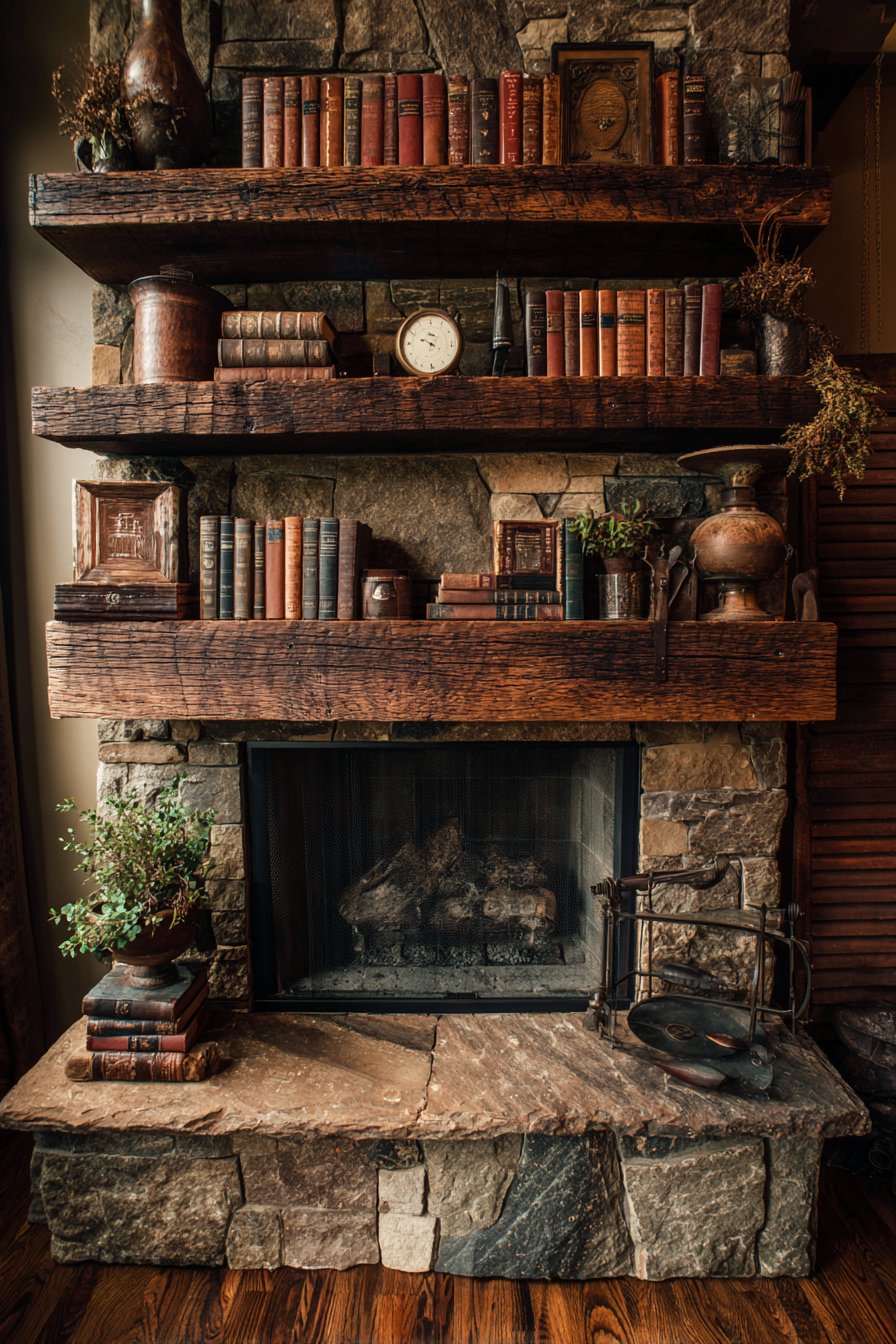 Rustic Repurposed Barn Wood with Fireplace Integration