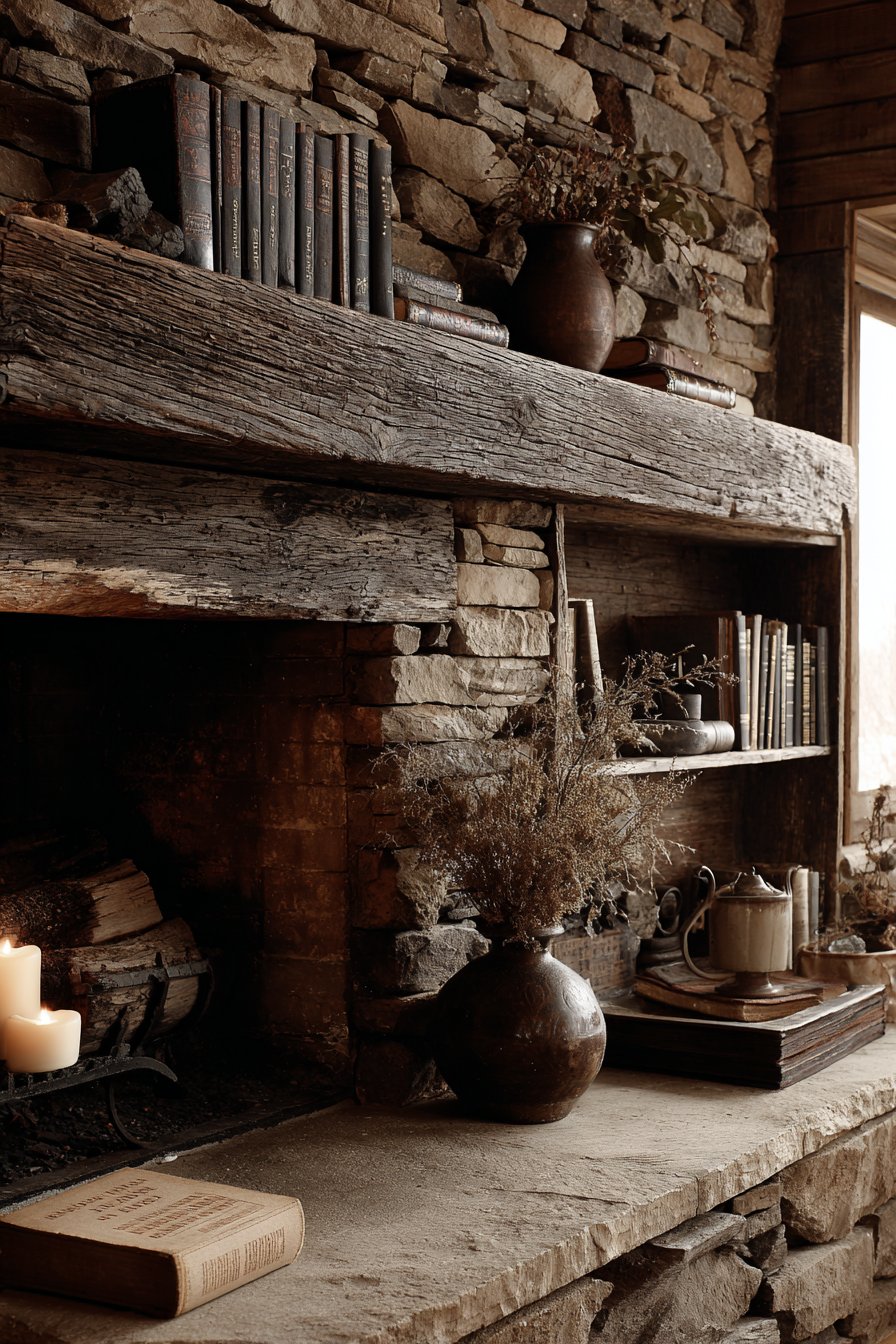 Rustic Repurposed Barn Wood with Fireplace Integration