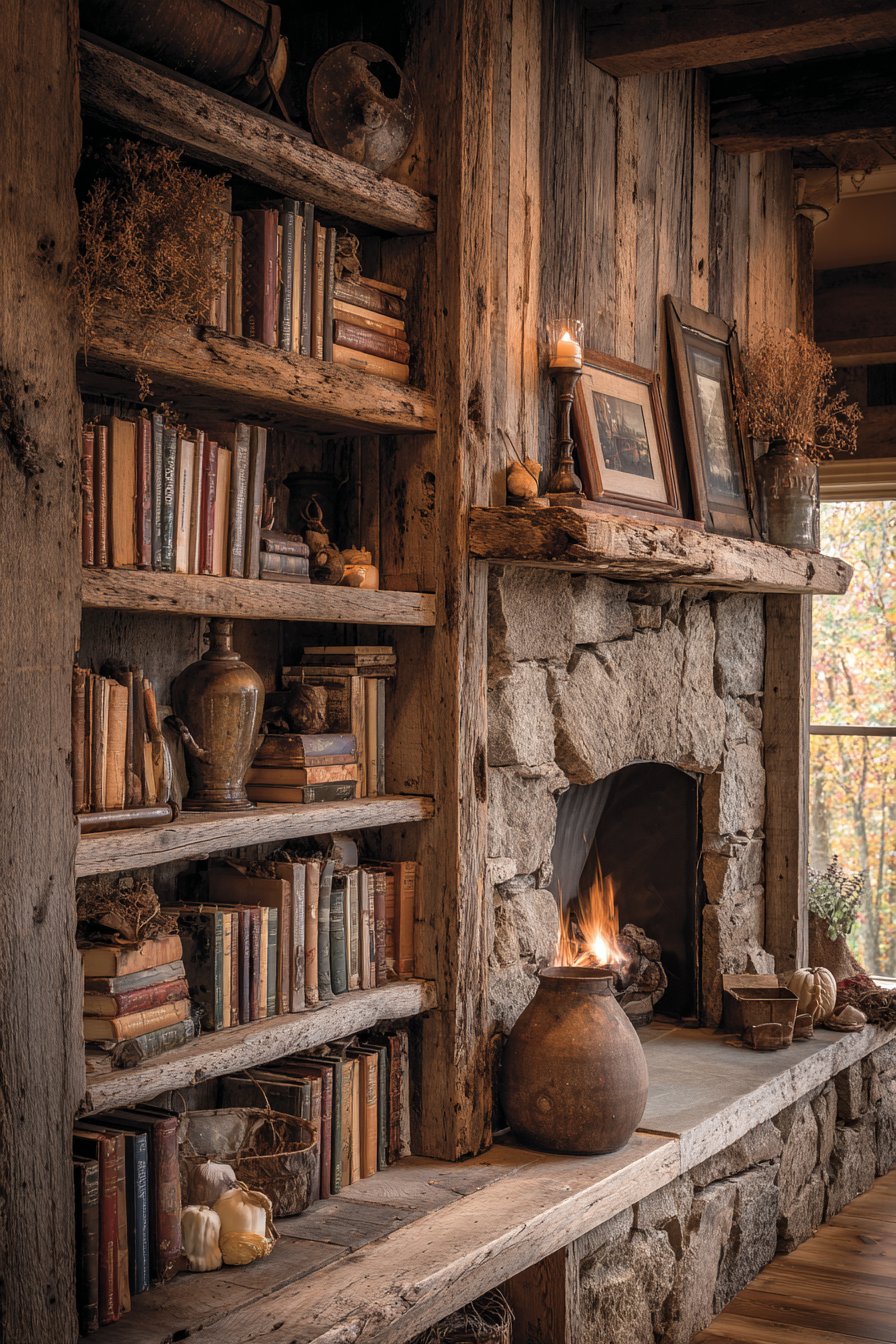 Rustic Repurposed Barn Wood with Fireplace Integration