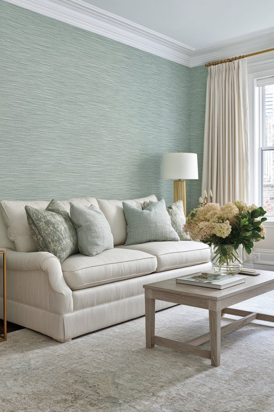 Sophisticated Mint Grasscloth Accent Wall