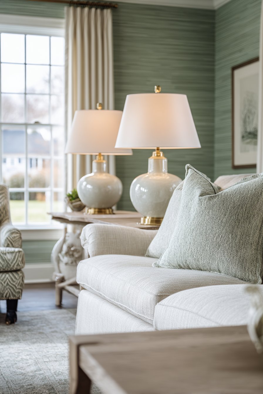 Sophisticated Mint Grasscloth Accent Wall