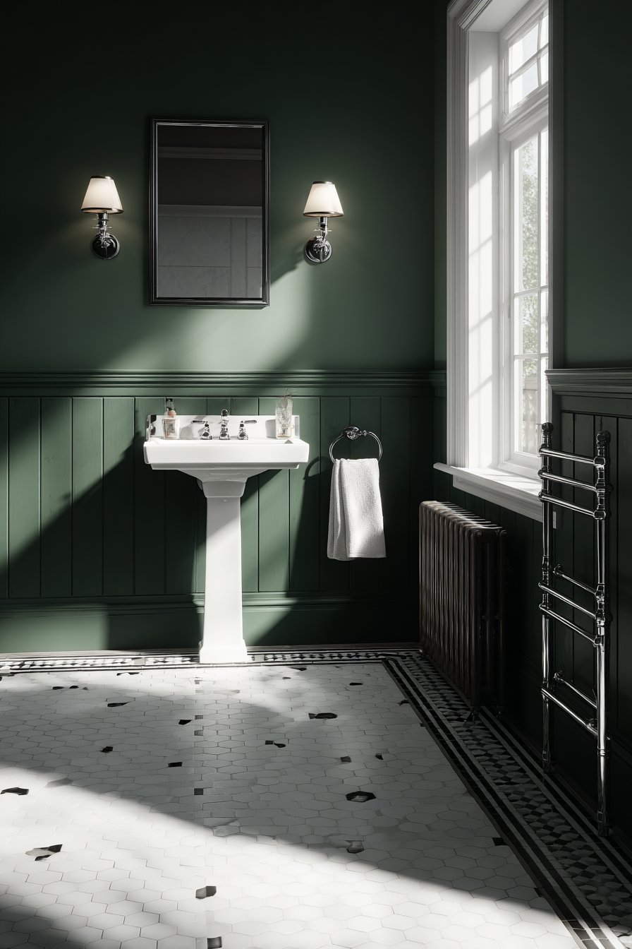 Traditional Bottle Green Wainscoting Elegance