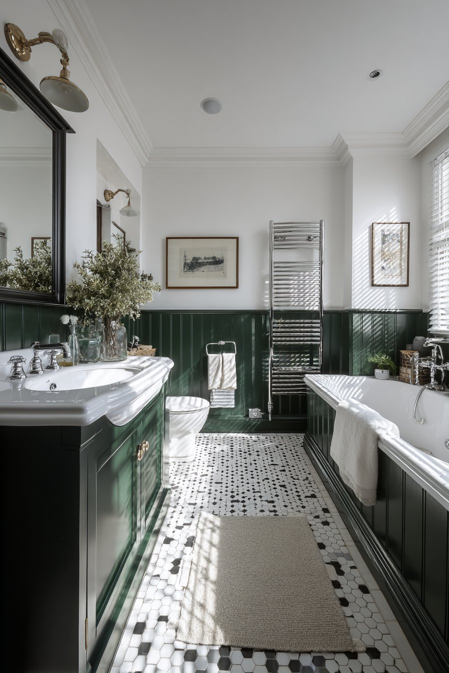 Traditional Bottle Green Wainscoting Elegance