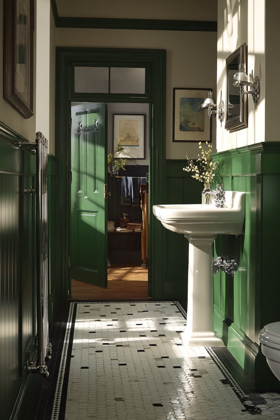 Traditional Bottle Green Wainscoting Elegance