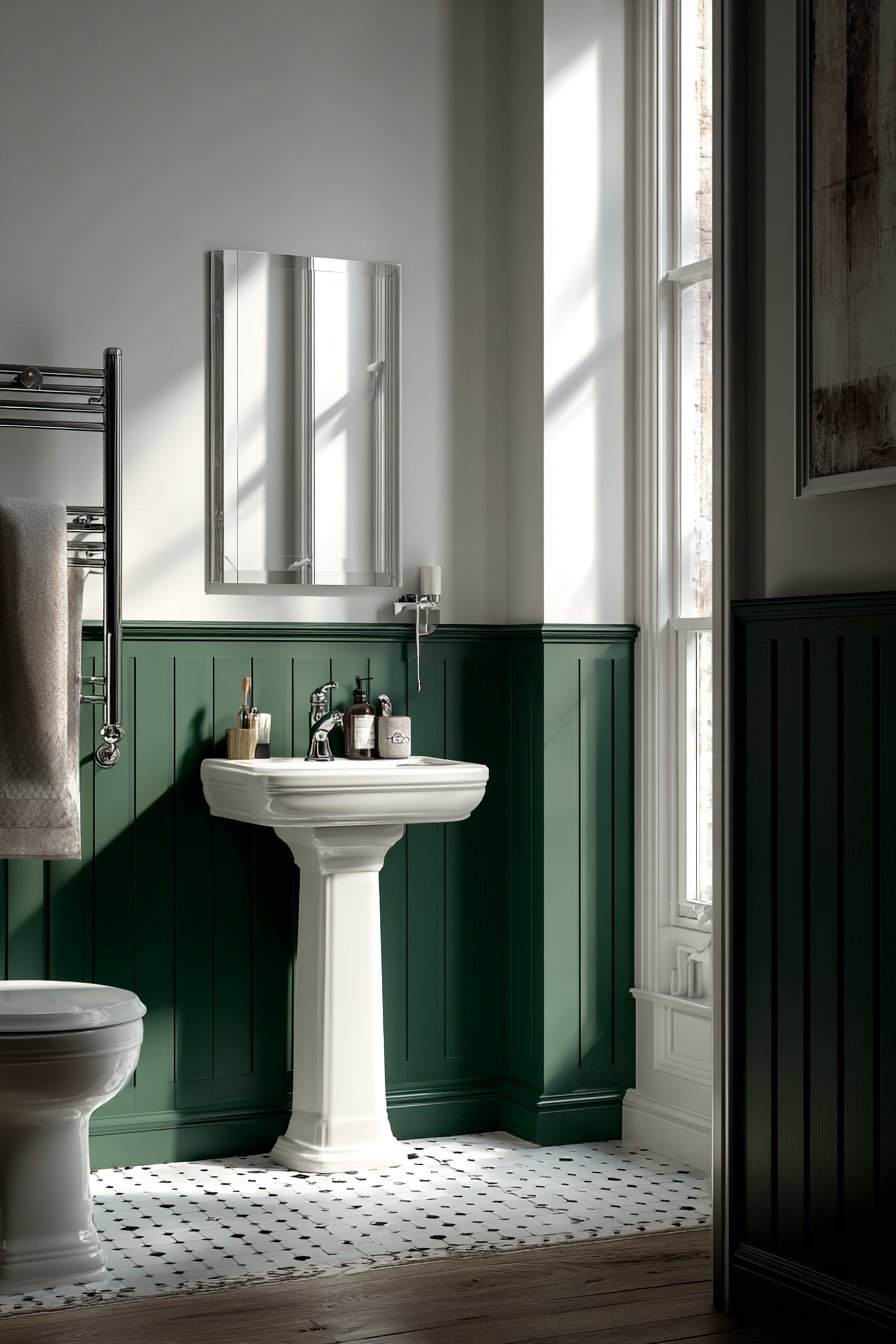 Traditional Bottle Green Wainscoting Elegance