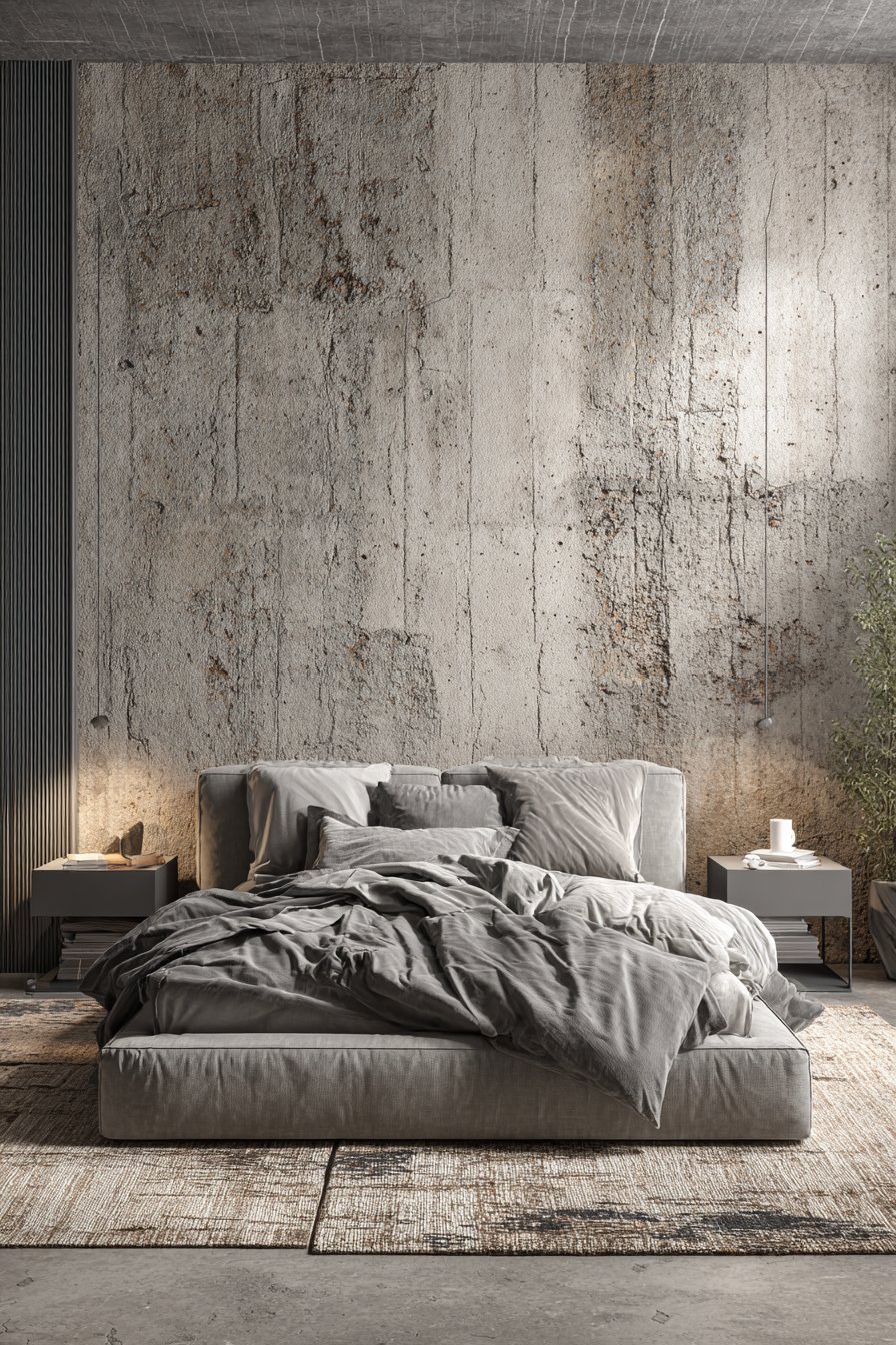 Contemporary Industrial Grey Bedroom Design