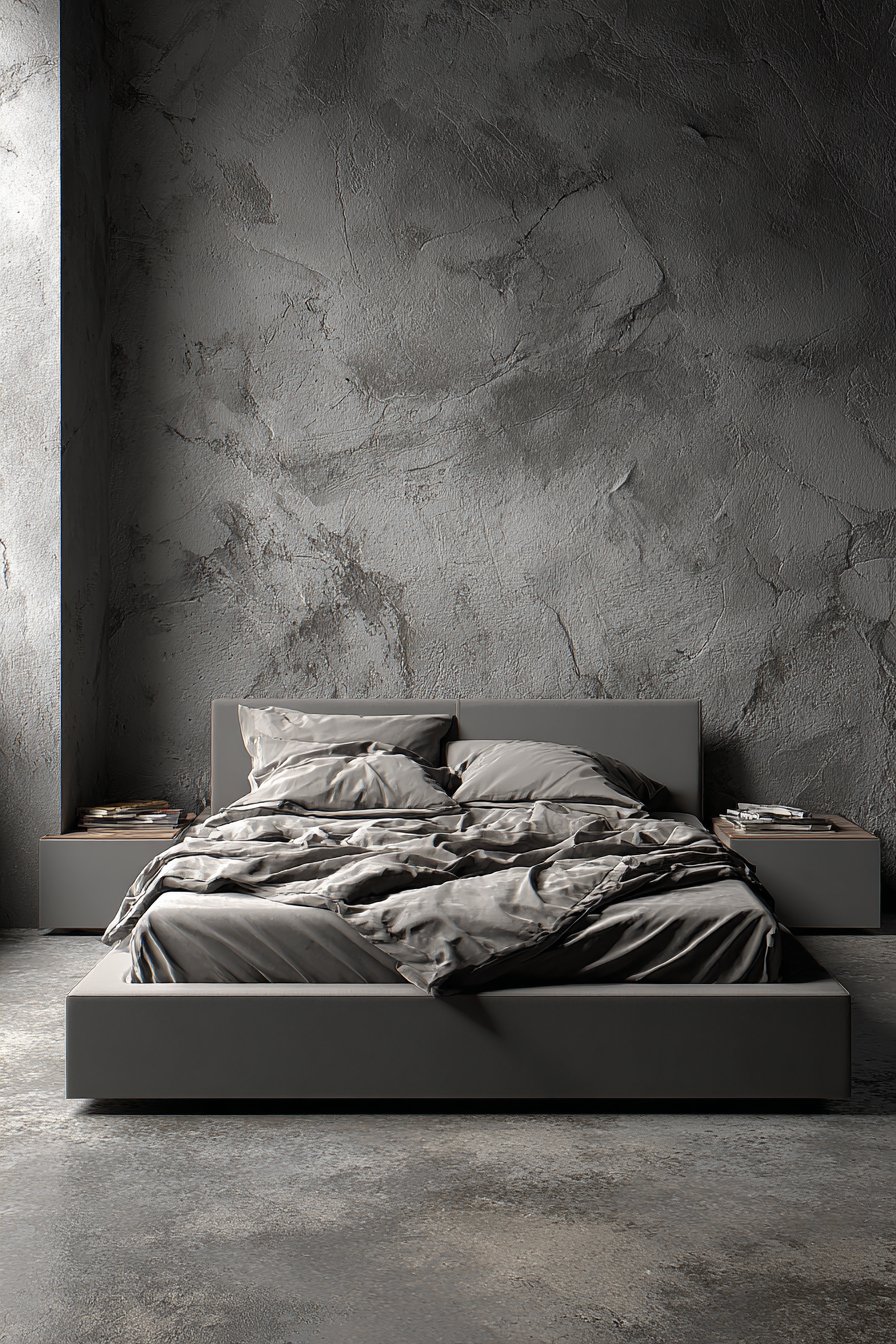 Contemporary Industrial Grey Bedroom Design