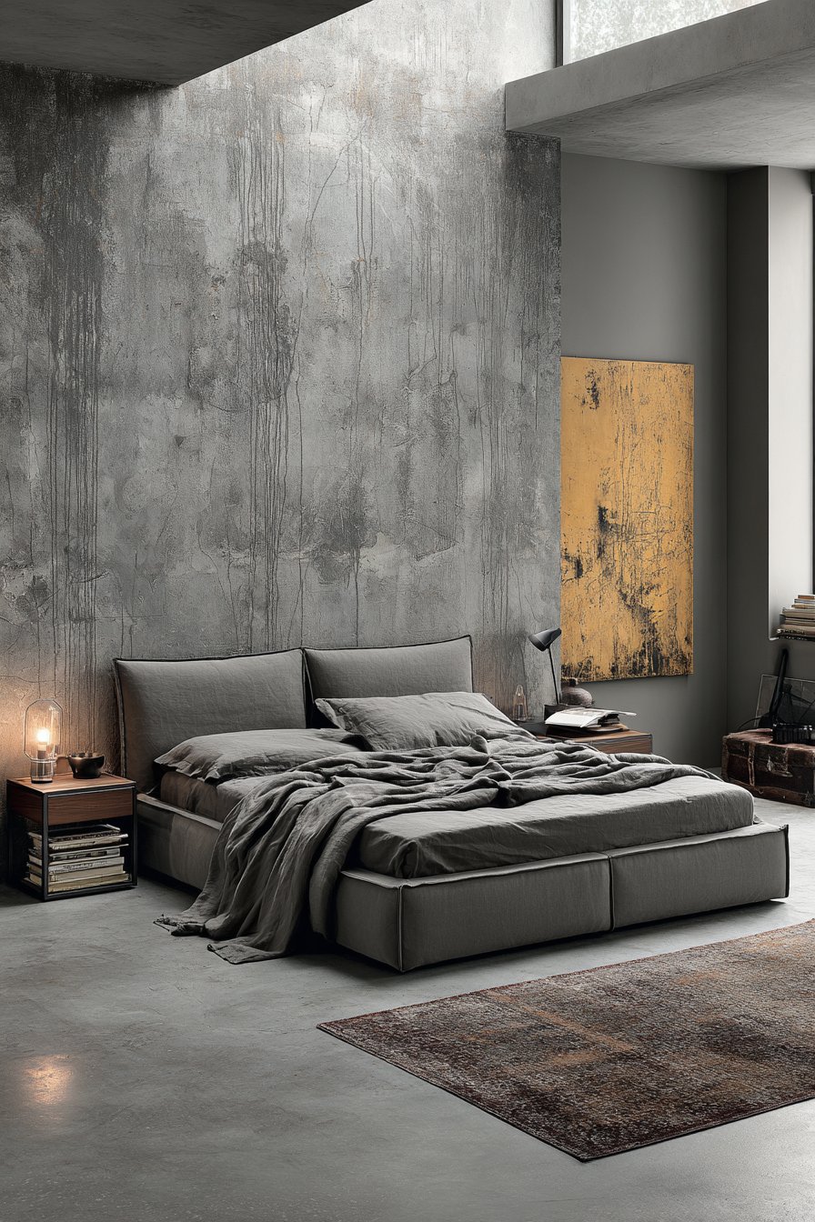Contemporary Industrial Grey Bedroom Design
