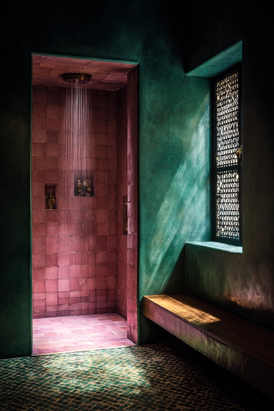 Spa-Like Sanctuary with Zellige Tiles and Emerald Walls