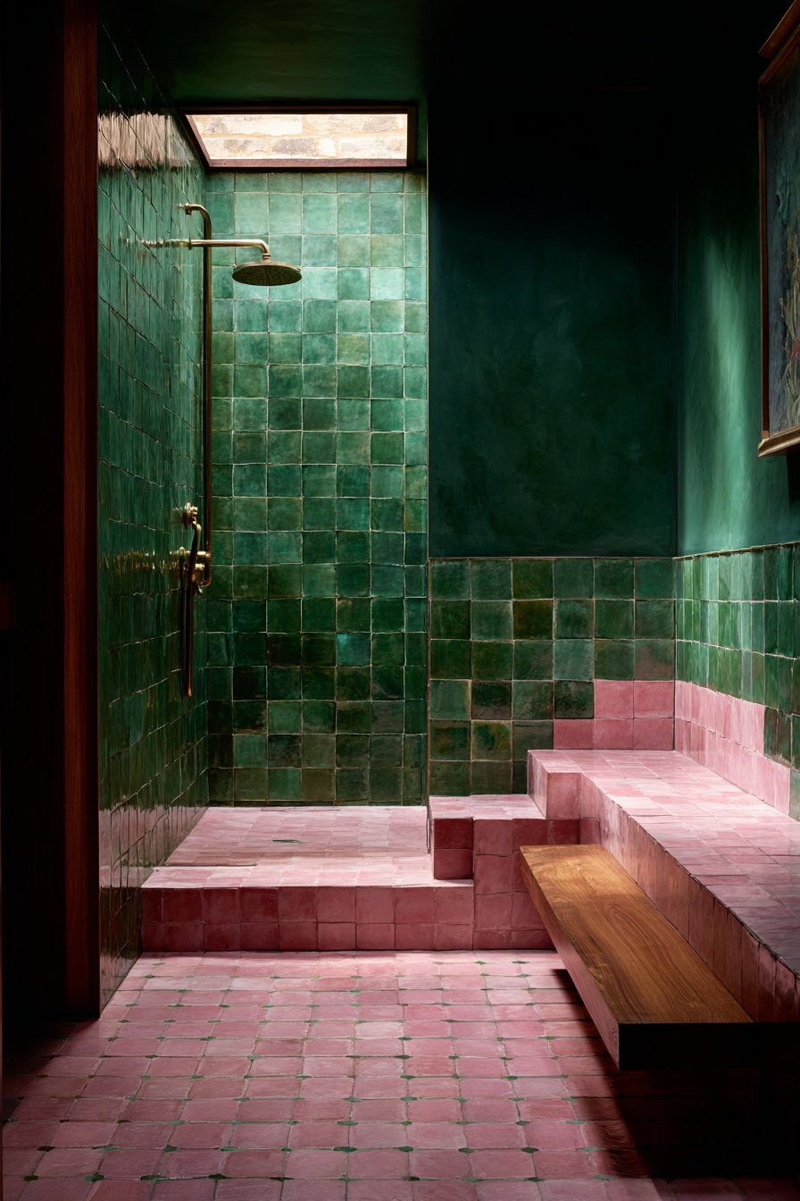 Spa-Like Sanctuary with Zellige Tiles and Emerald Walls