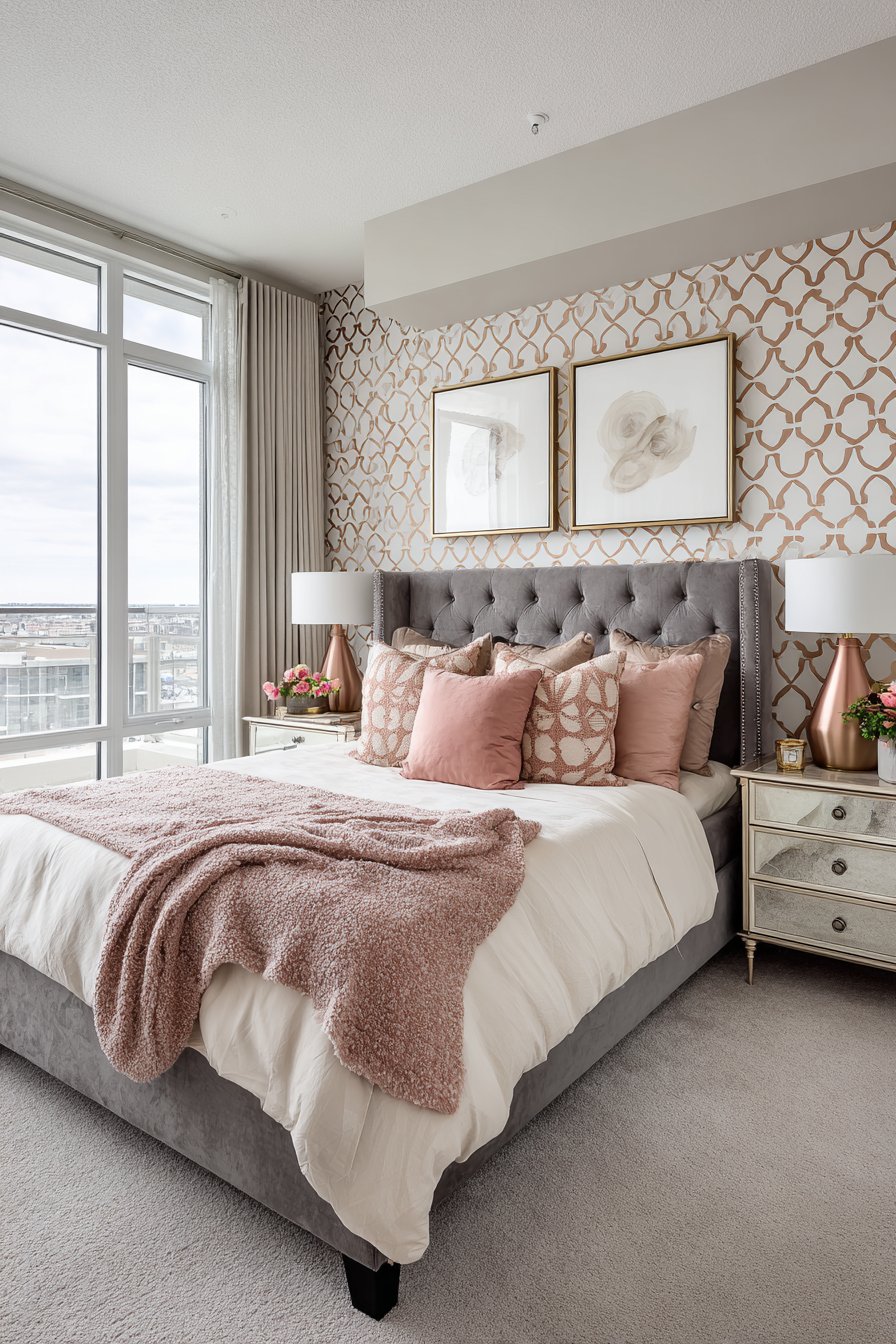 Statement Wall Drama with Geometric Rose Gold Patterns