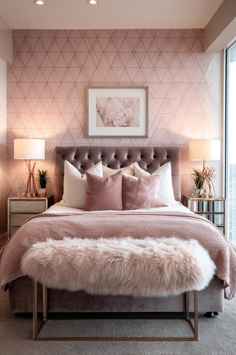 Statement Wall Drama with Geometric Rose Gold Patterns