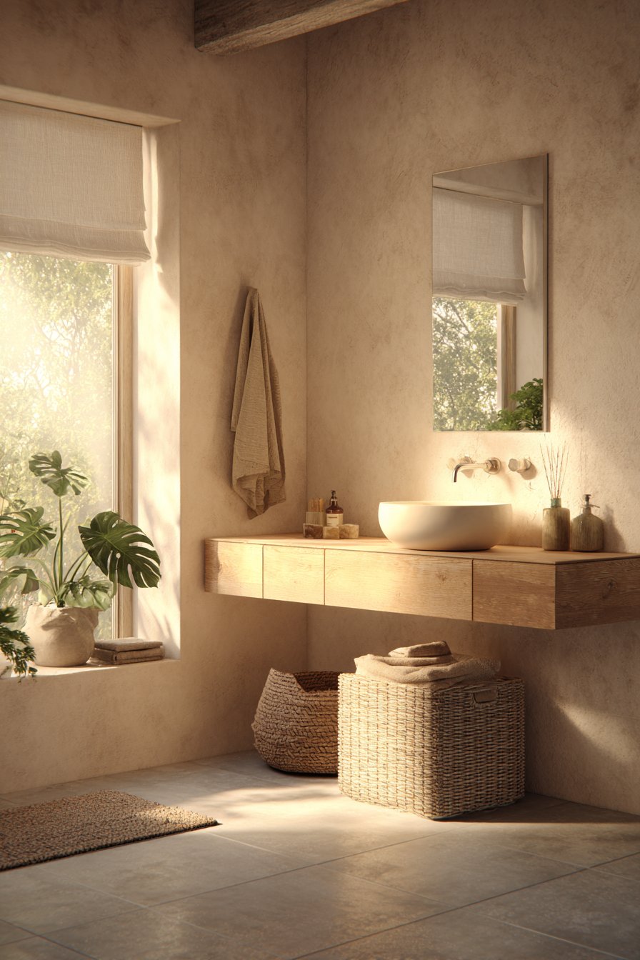 Cozy Scandinavian Bathroom Emphasizing Natural Light and Hygge