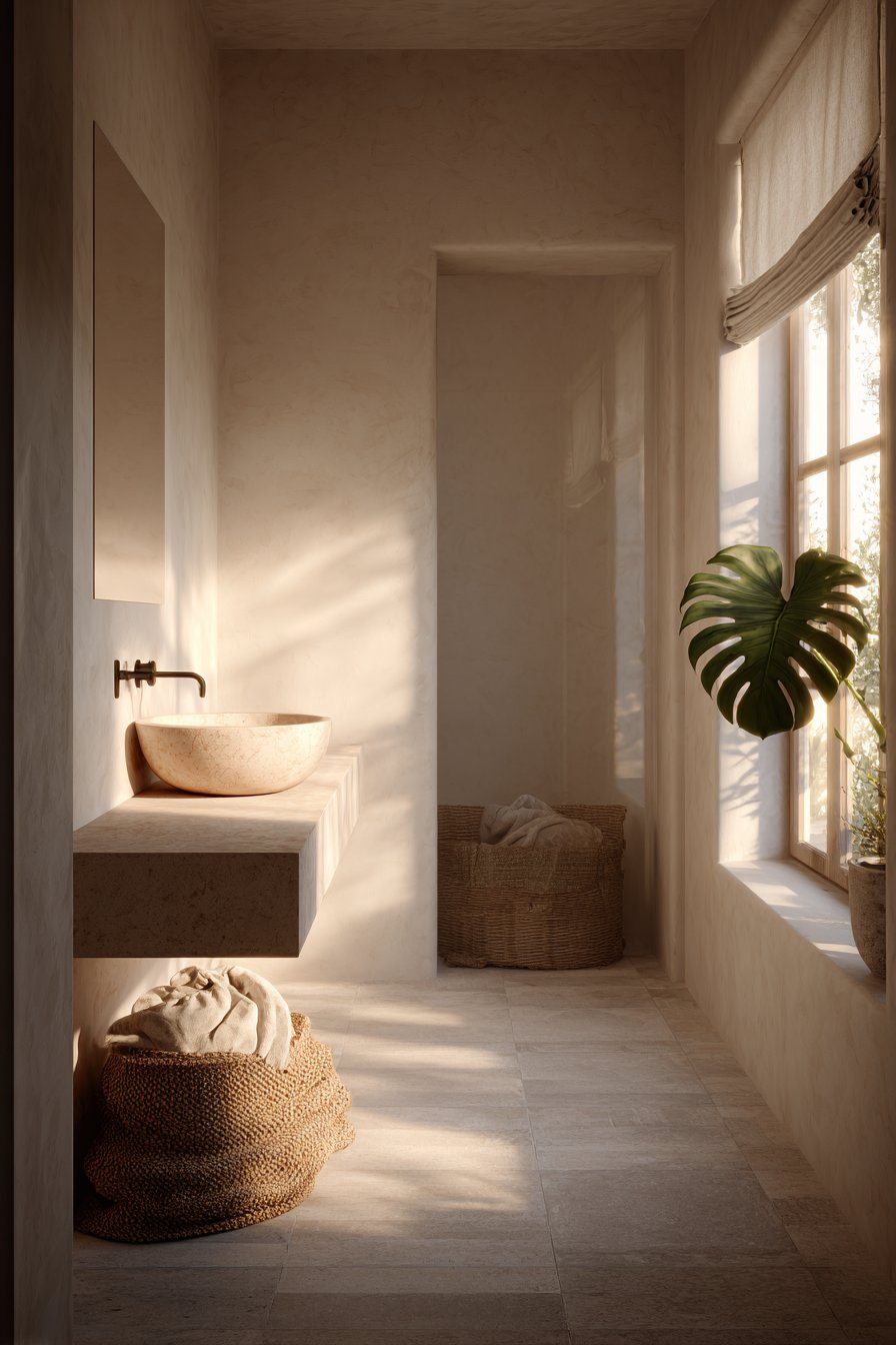 Cozy Scandinavian Bathroom Emphasizing Natural Light and Hygge