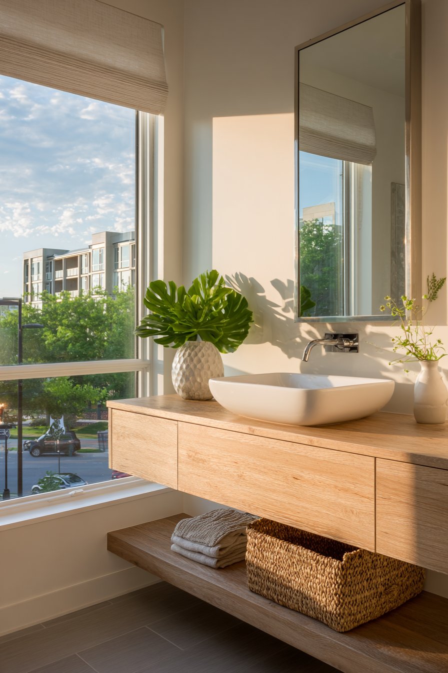 Cozy Scandinavian Bathroom Emphasizing Natural Light and Hygge