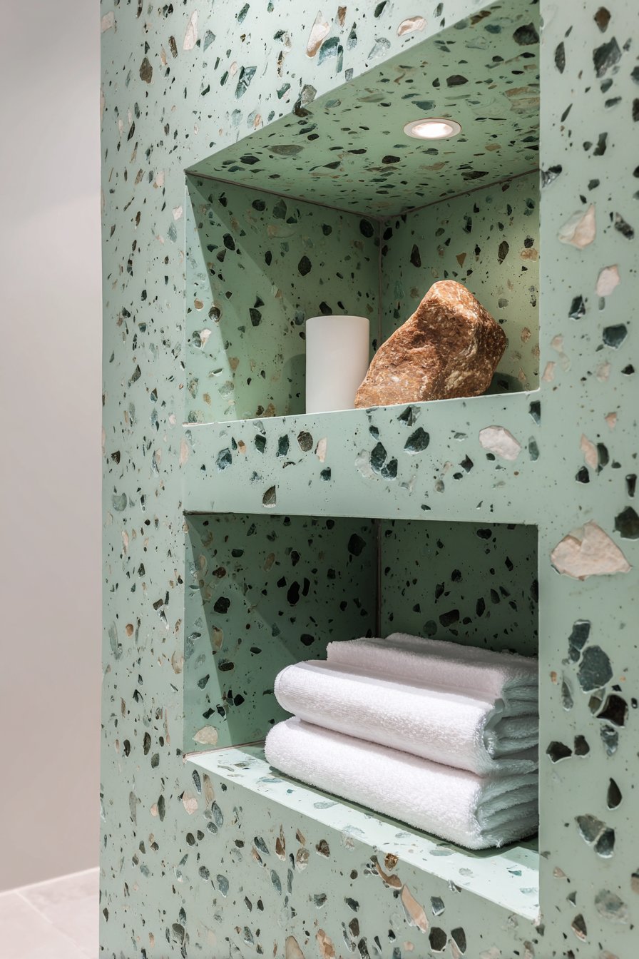 Sage Green Terrazzo Niche with Functional Storage