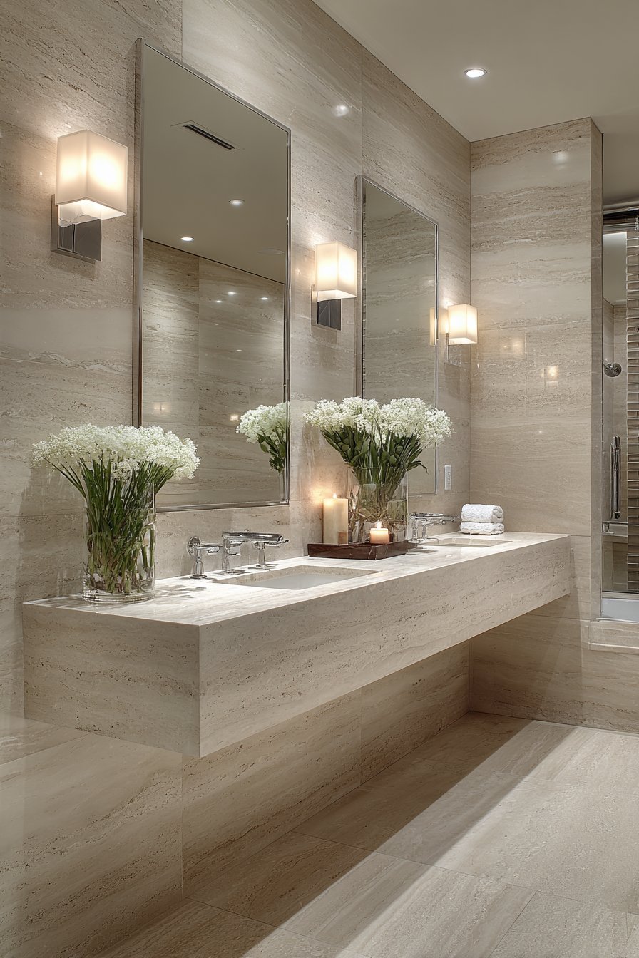 Contemporary Travertine Statement Wall