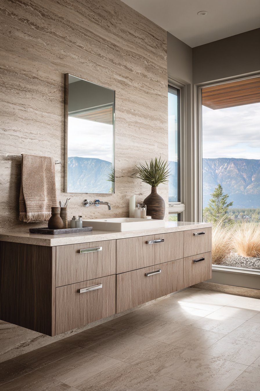 Contemporary Travertine Statement Wall