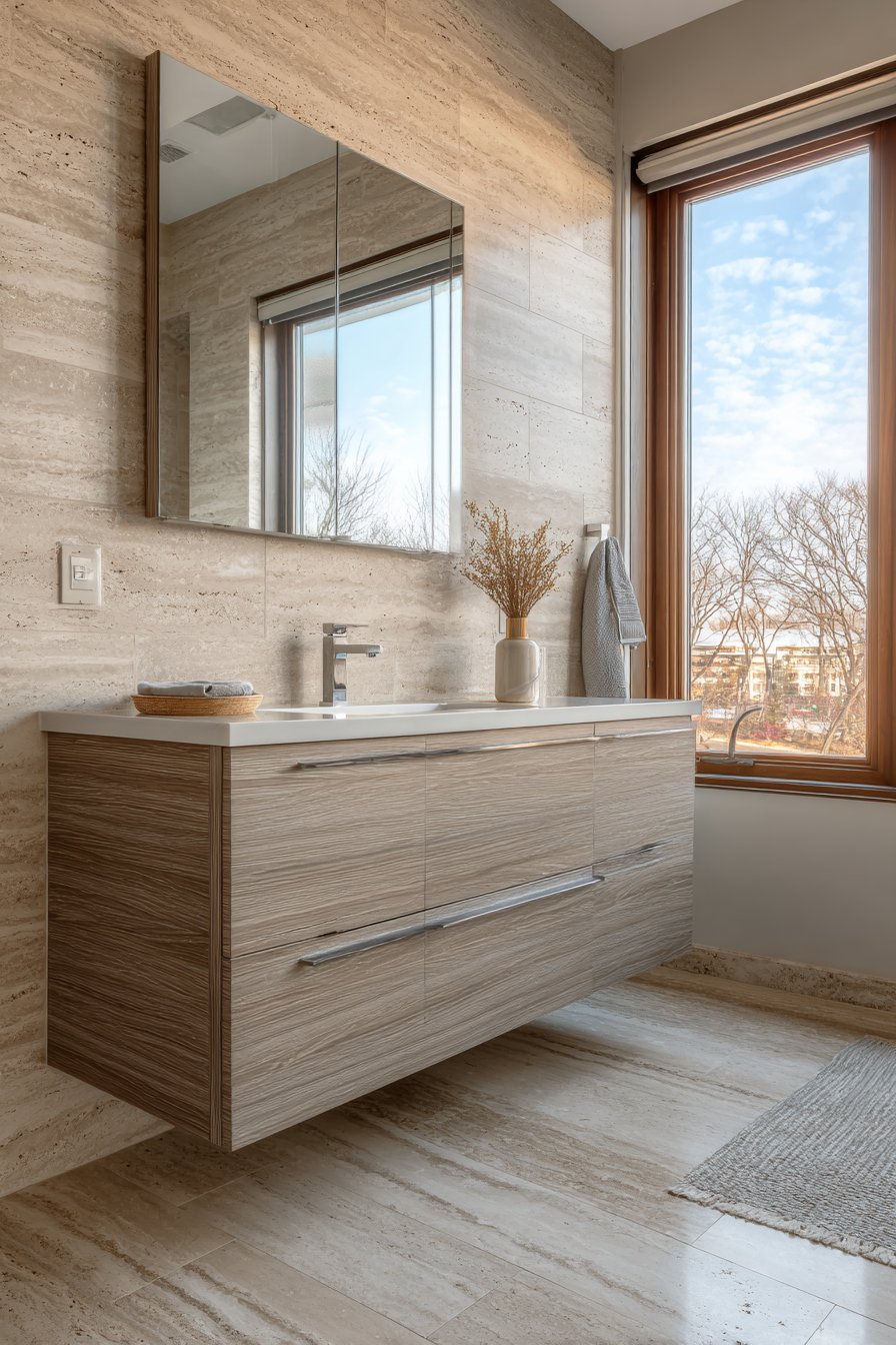 Contemporary Travertine Statement Wall