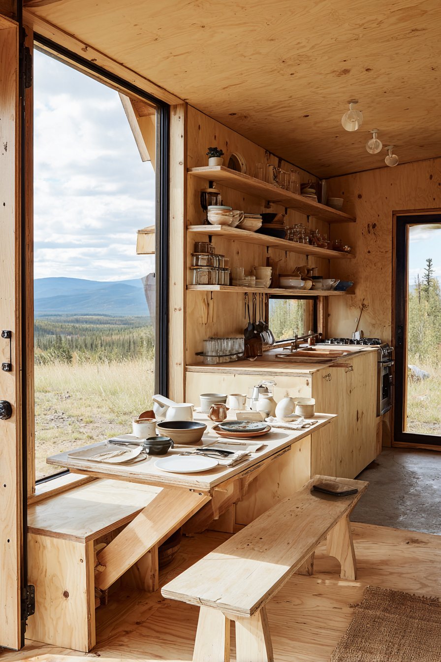 Compact Wooden Kitchen with Vertical Efficiency