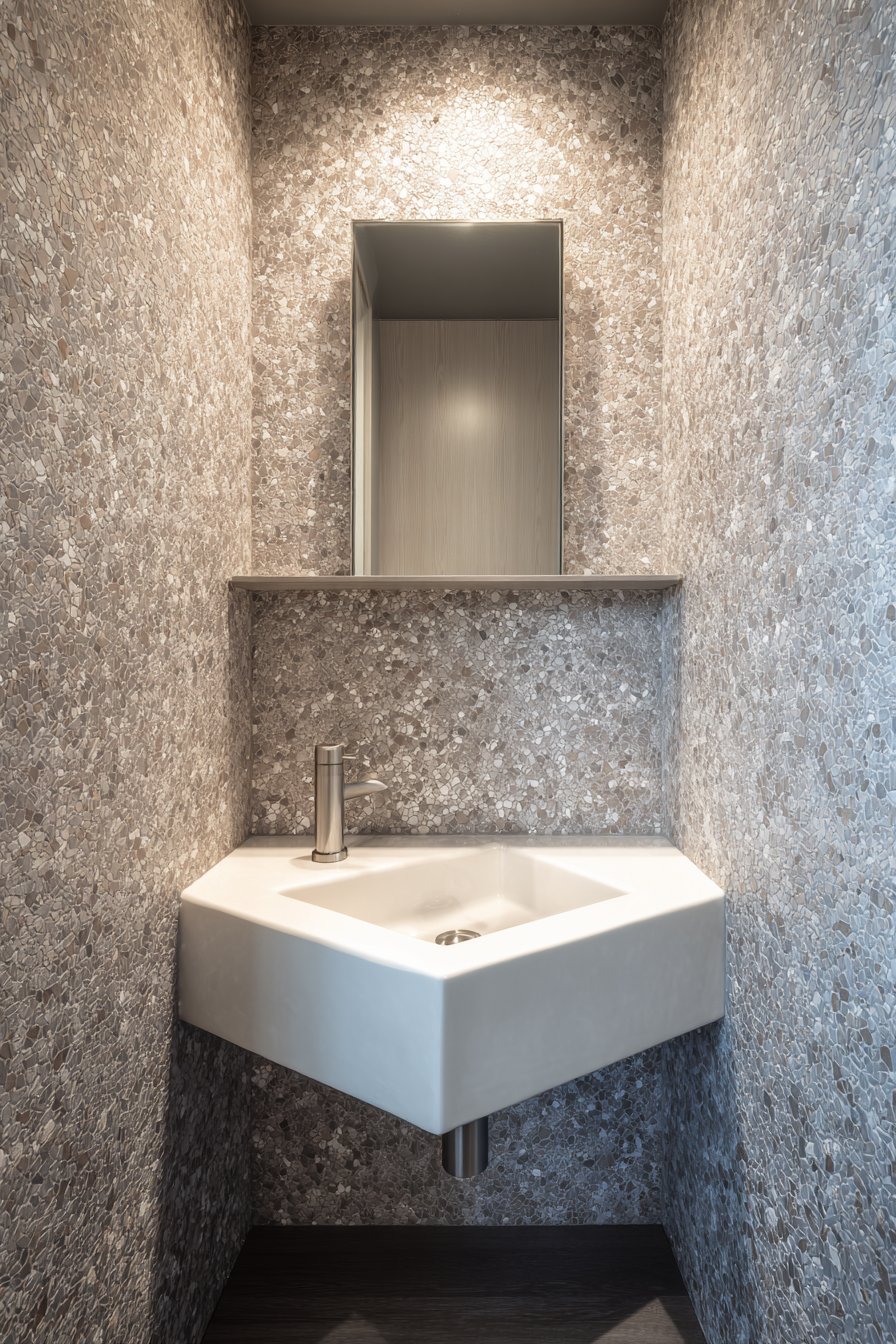  Corner-Mounted Triangular Sink for Small Powder Rooms