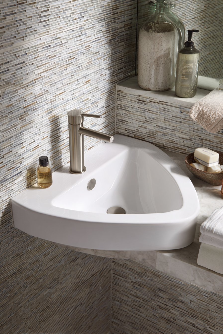  Corner-Mounted Triangular Sink for Small Powder Rooms