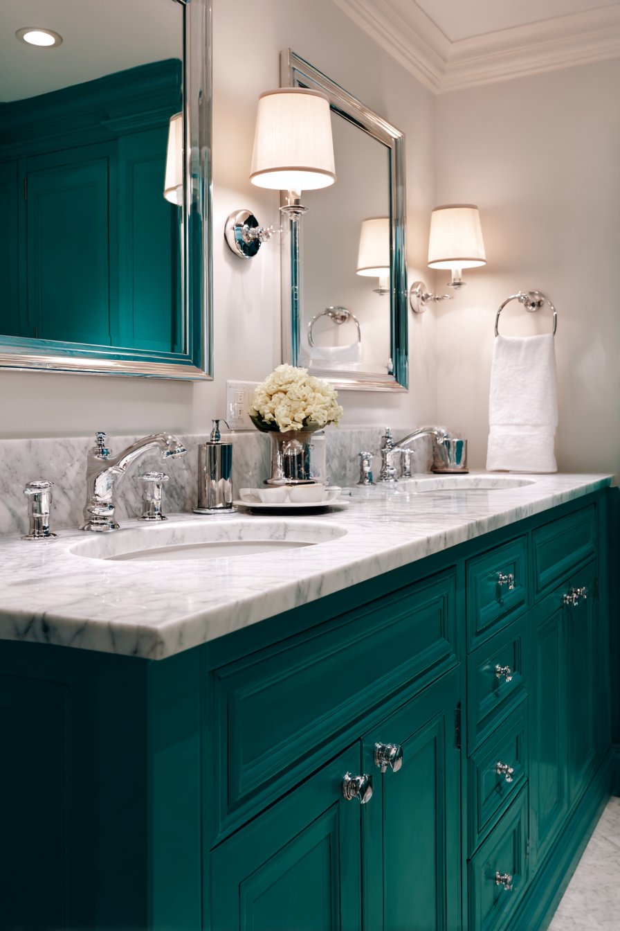 Sophisticated Teal Green Double Vanity Solution