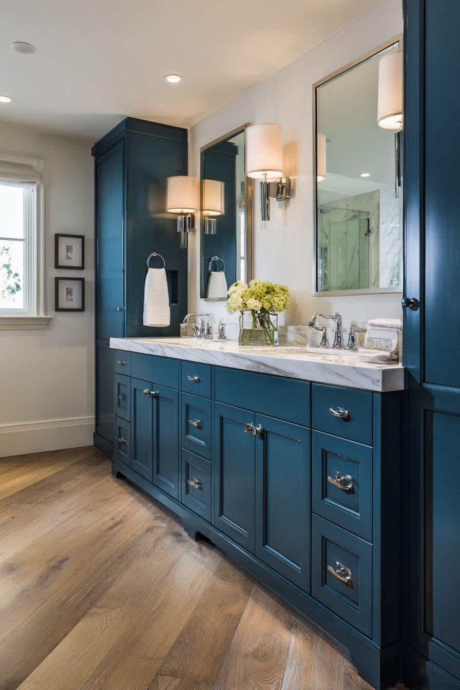Sophisticated Teal Green Double Vanity Solution