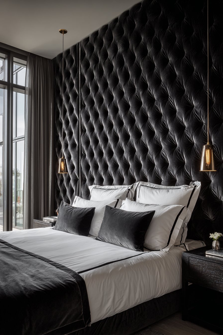 Luxurious Black Tufted Velvet Wall Panels