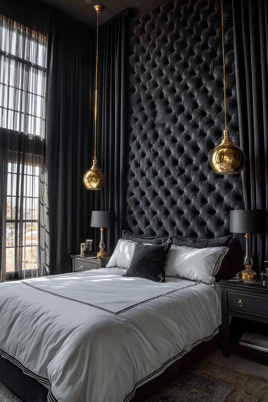 Luxurious Black Tufted Velvet Wall Panels