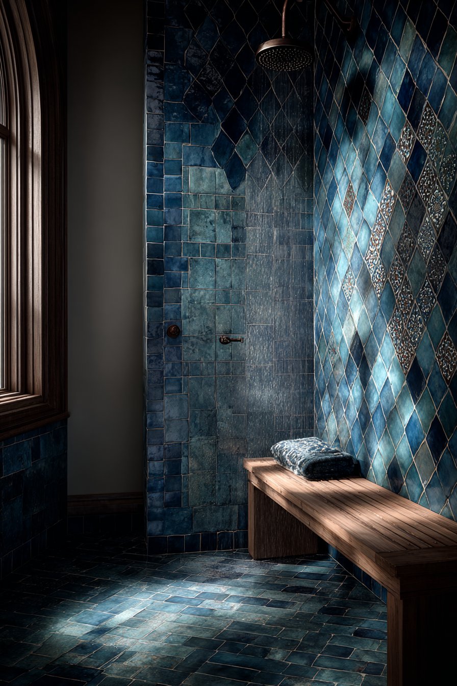 Artisanal Navy Zellige Texture