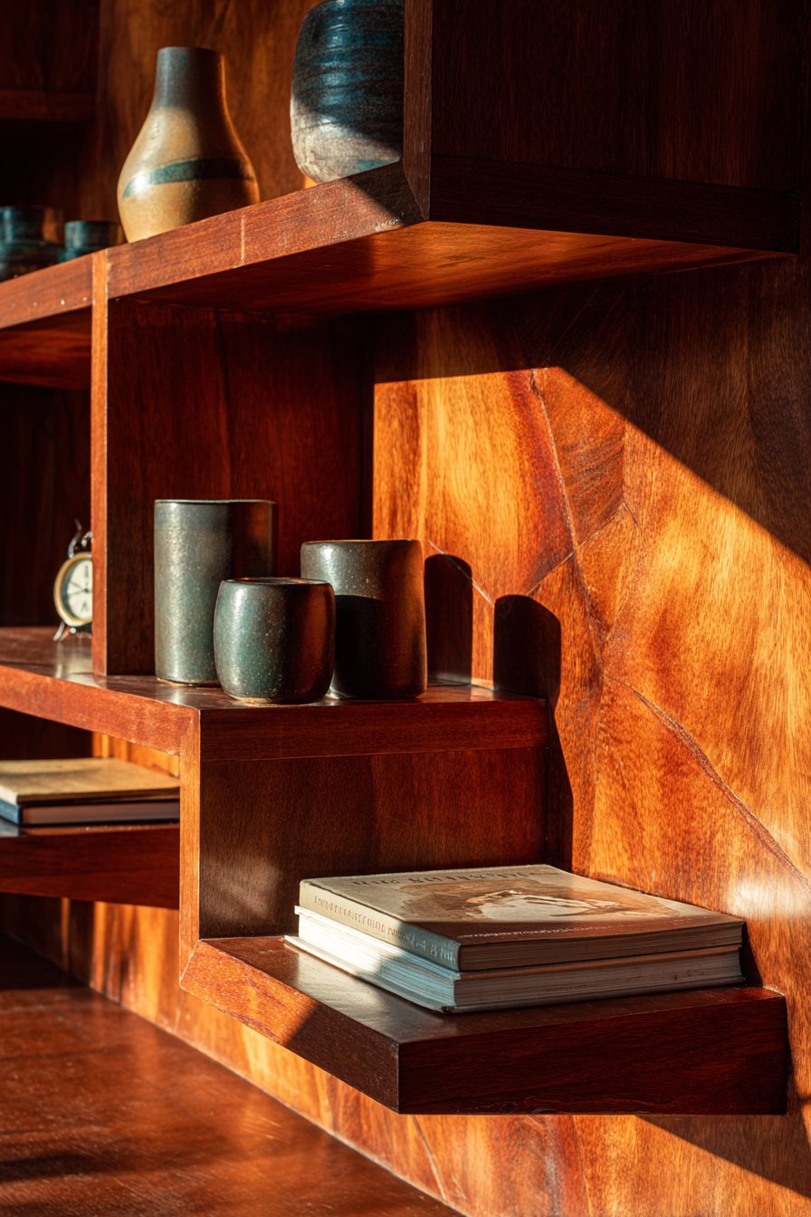 Mid-Century Modern Elegance with Teak Floating Shelves