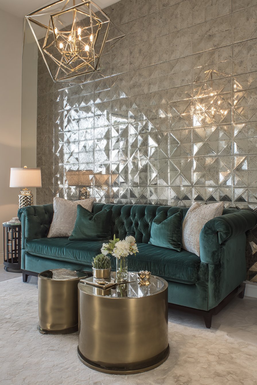 Glamorous Antiqued Mirror Tile Wall