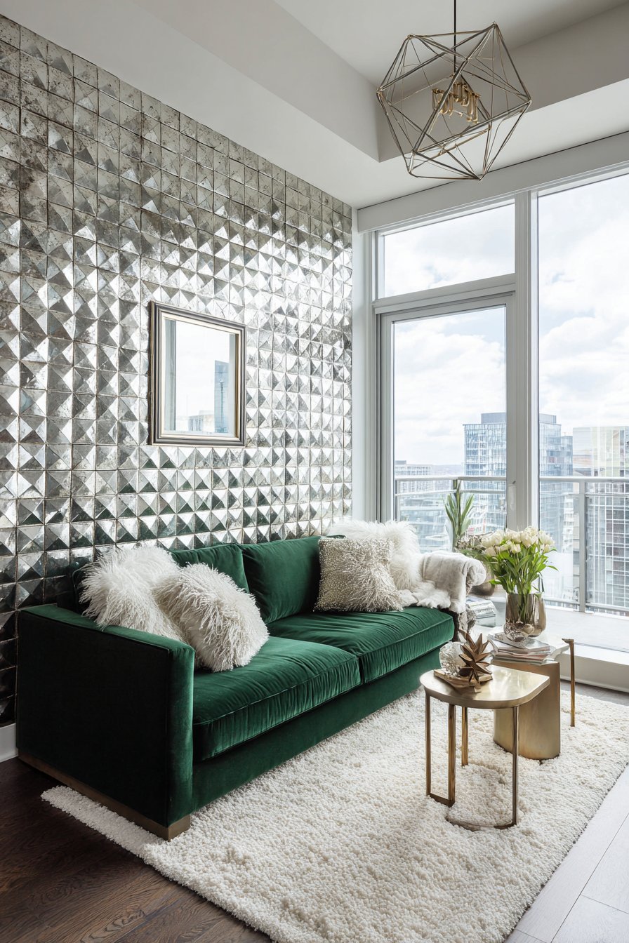Glamorous Antiqued Mirror Tile Wall
