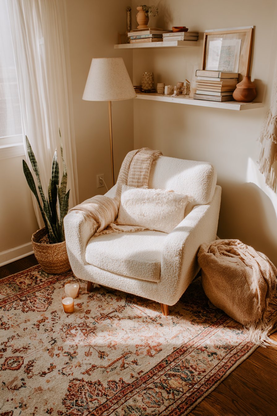 Cozy Reading Nook with Layered Vintage Rugs
