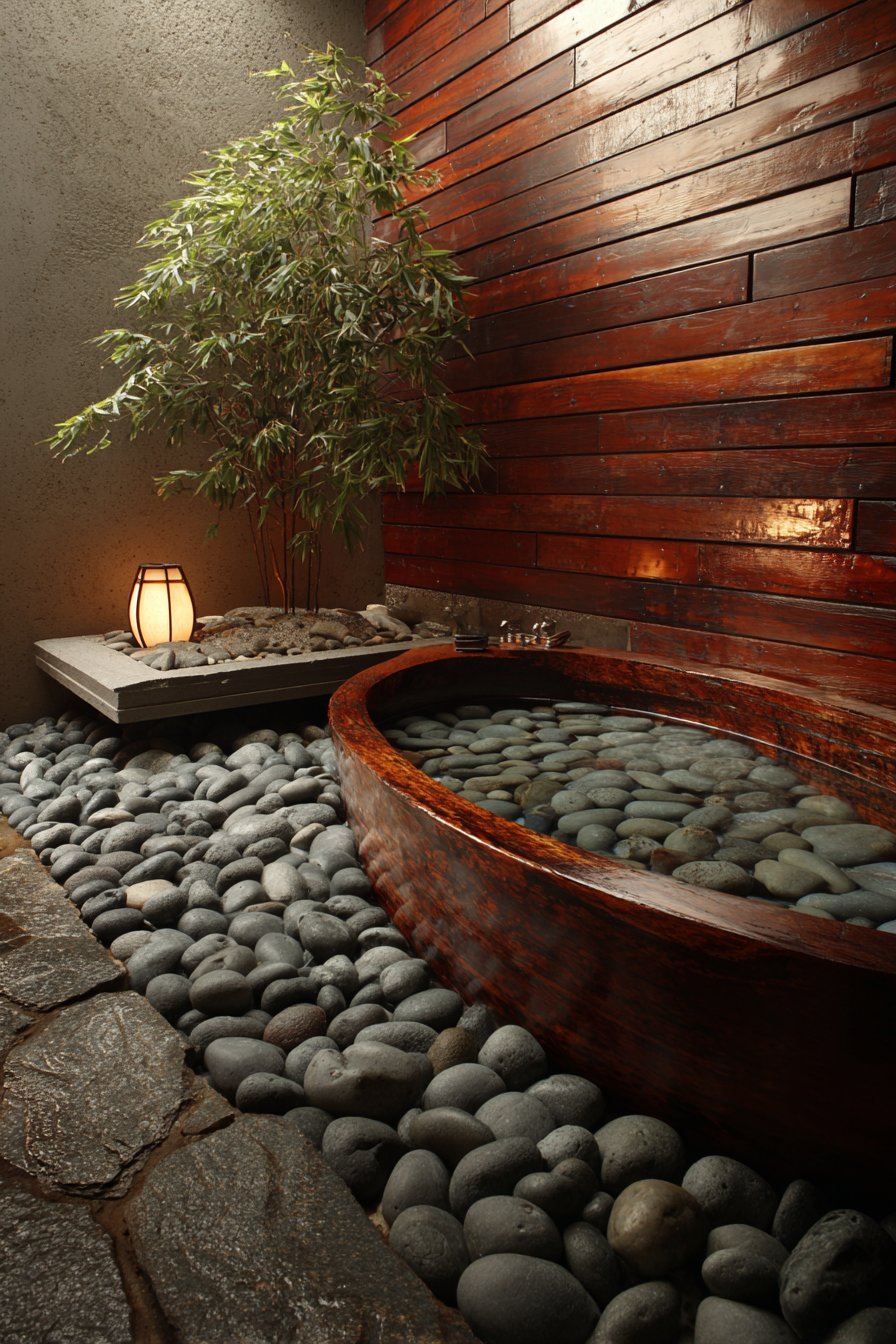 Japanese Hinoki Cypress Soaking Tub with Zen Elements