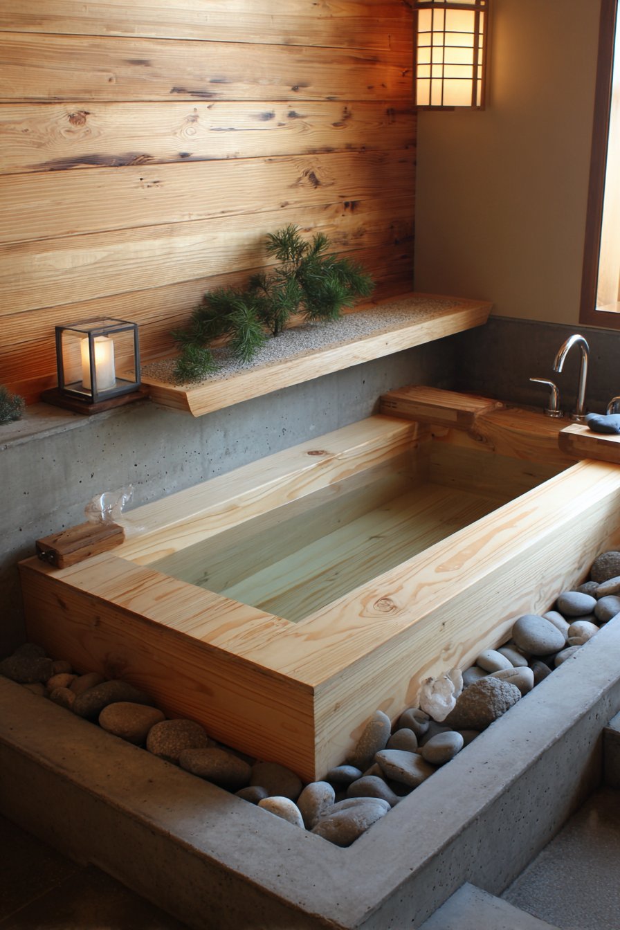 Japanese Hinoki Cypress Soaking Tub with Zen Elements