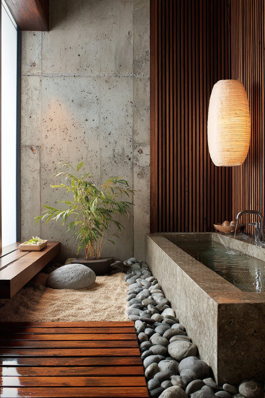 Japanese Hinoki Cypress Soaking Tub with Zen Elements