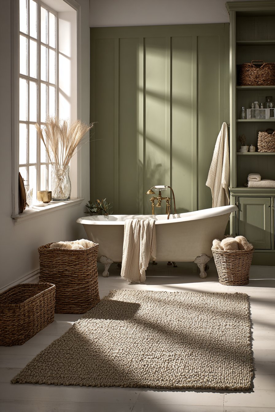Vintage-Inspired Bathroom with Olive Green Shiplap