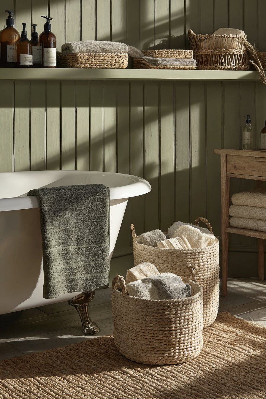 Vintage-Inspired Bathroom with Olive Green Shiplap