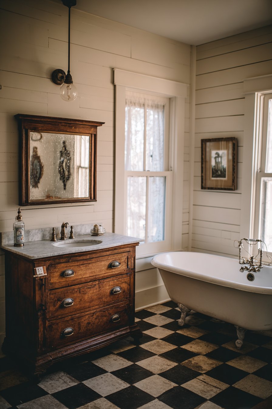 VINTAGE-INSPIRED CREAM SHIPLAP BATHROOM