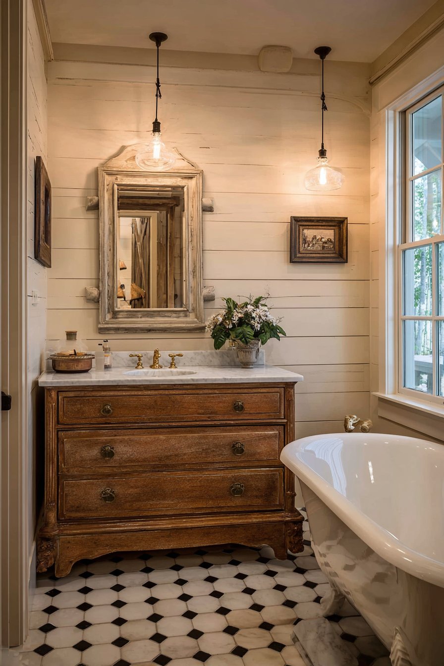 VINTAGE-INSPIRED CREAM SHIPLAP BATHROOM