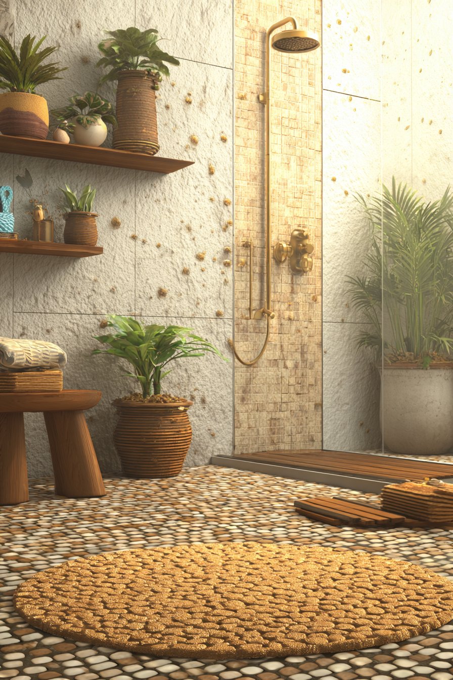 Spa-Inspired Wet Room with Penny Tile Flooring