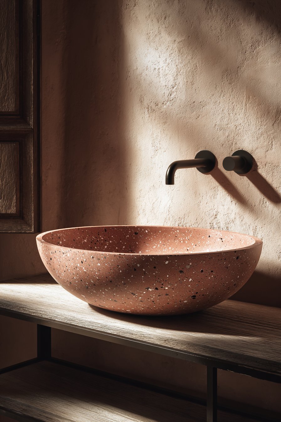 Artisanal Terracotta Pink Terrazzo Vessel Sink