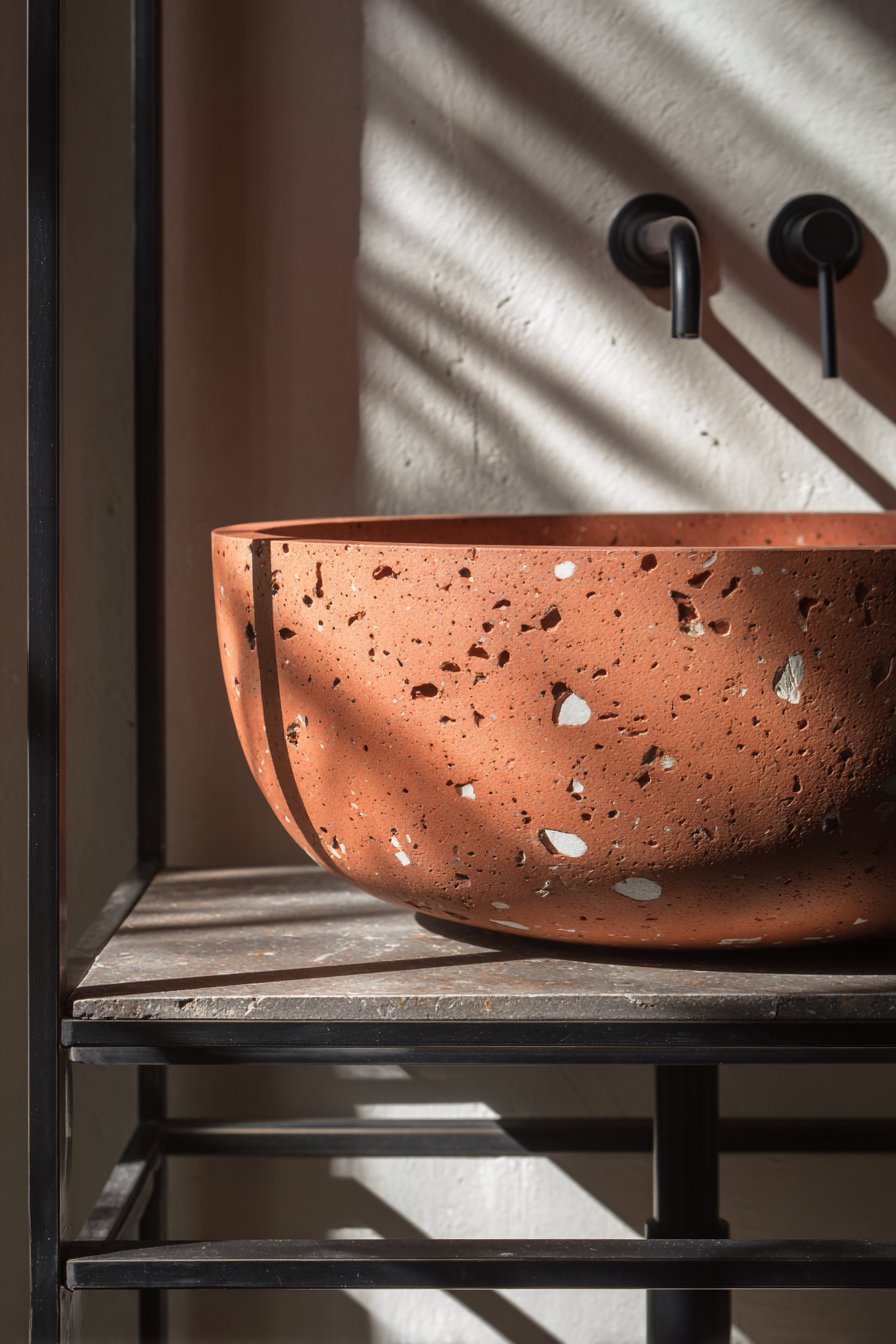 Artisanal Terracotta Pink Terrazzo Vessel Sink