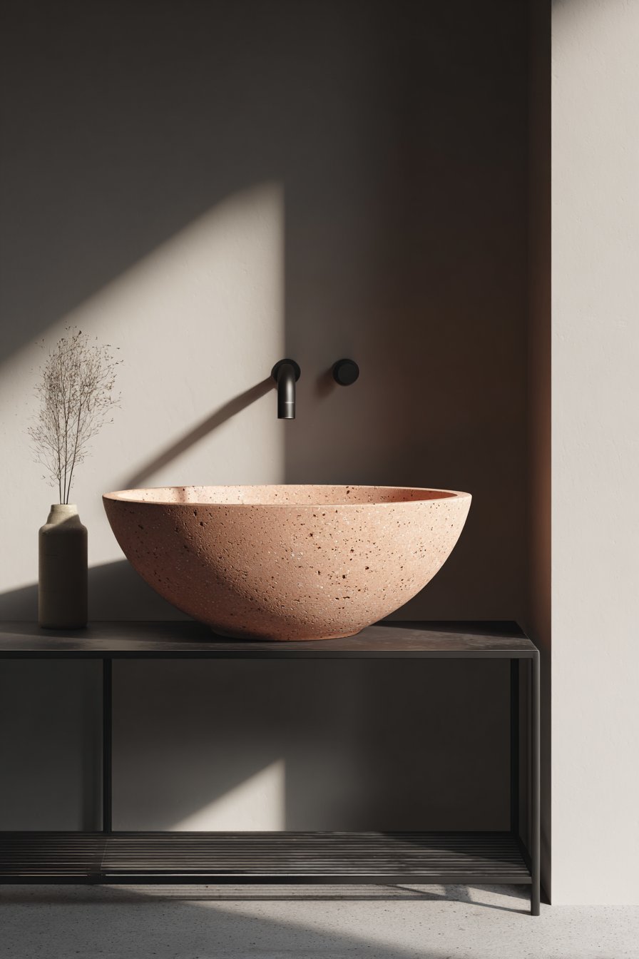 Artisanal Terracotta Pink Terrazzo Vessel Sink