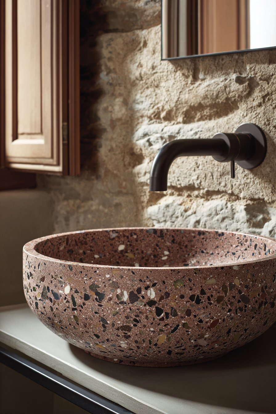 Artisanal Terracotta Pink Terrazzo Vessel Sink