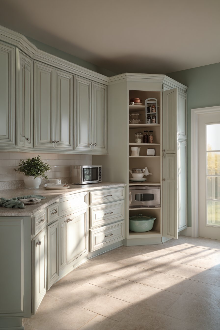 Corner Sink Innovation in Pale Mint Green with Hidden Storage
