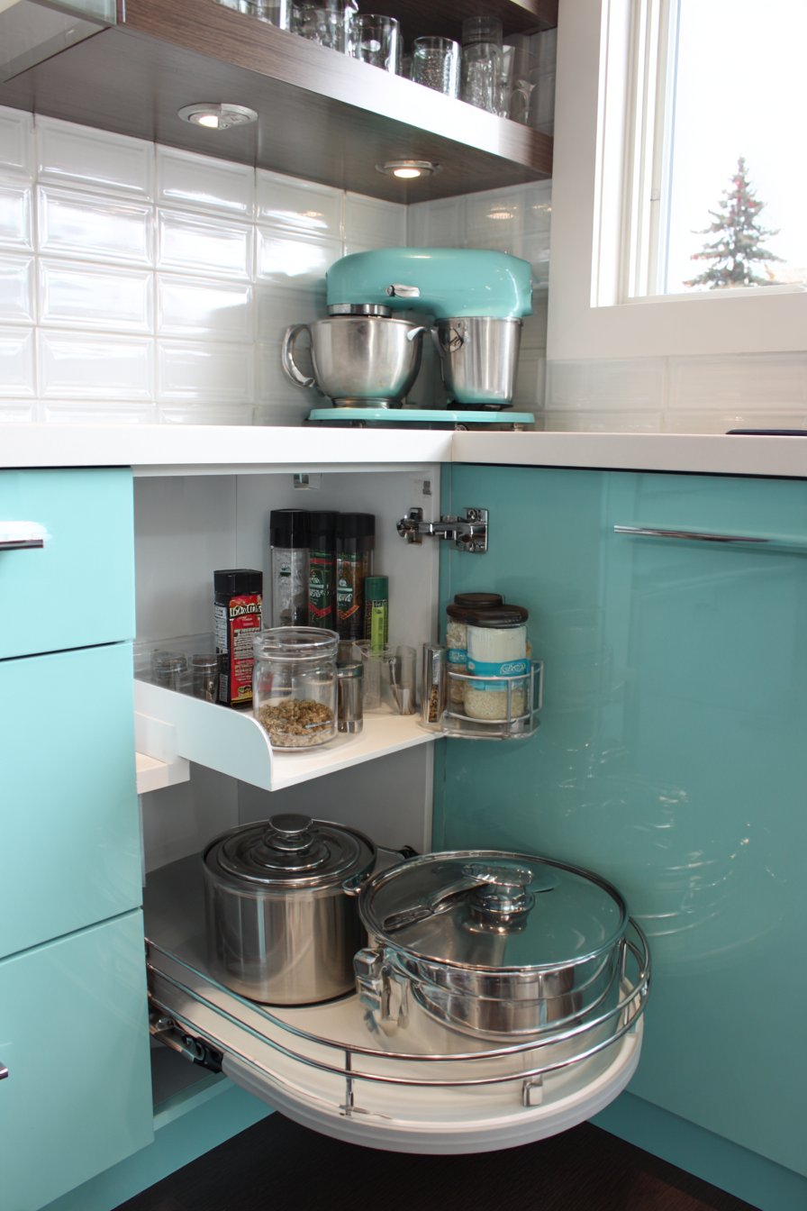Corner Sink Innovation in Pale Mint Green with Hidden Storage